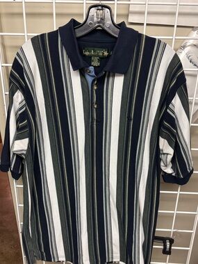Vintage Knights Of Round Table Striped Polo Shirt Large EUC Short Sleeve Blend